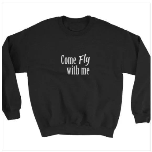 “Come fly with me” black wide neck sweatshirt - Picture 1 of 3